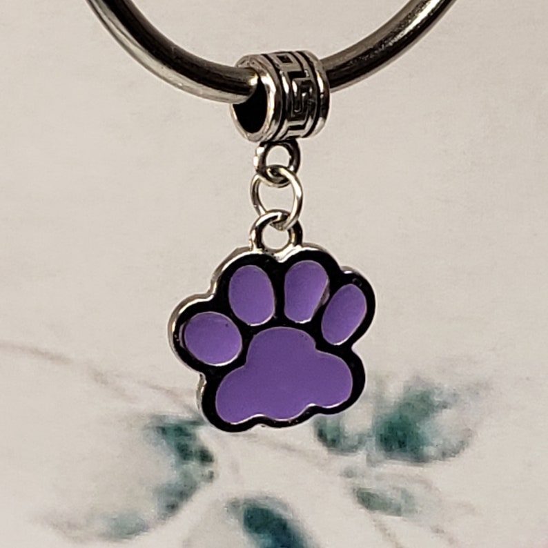 Purple Dangling Paw Print Cst Dog European Charm Bead