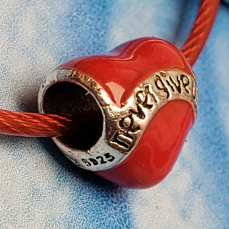 Never Give up red Heart  European Charm   silver 