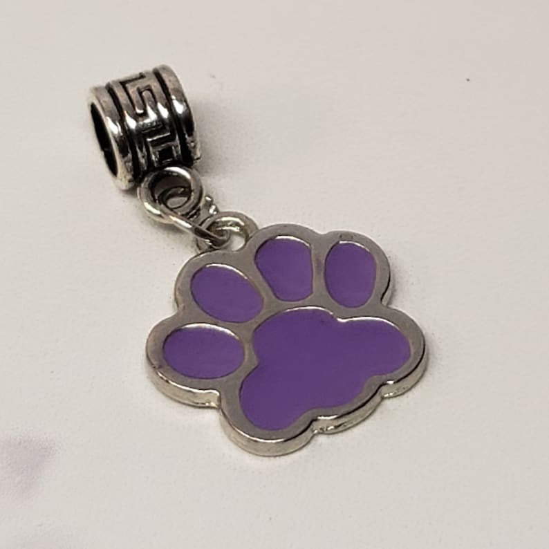 Purple Dangling Paw Print Cst Dog European Charm Bead