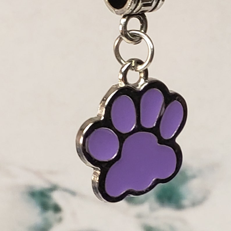 Purple Dangling Paw Print Cst Dog European Charm Bead