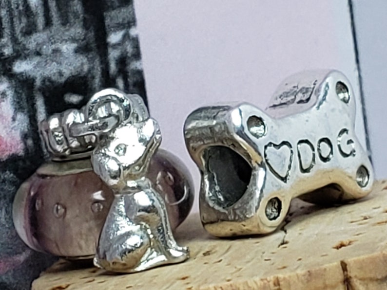 Dog Bone Heart Love Dangling Puppy European Style Charm Bead