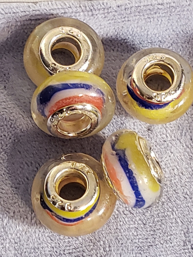 925 Silver Hallmarked Striped Murano Glass European Bead