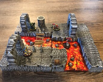 Lava Cave Terrain 1.5 Grid Set Heroclix Pathfinder, D&D, Wargaming, Dungeon Ruin,40k Warhammer, Terrain Scenery