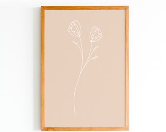 DESCARGA INSTANTE: Minimalista Pastel Poppy imprimible, arte de pared floral, dibujo de bocetos, impresión de carteles, arte minimalista imprimible, arte femenino