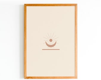 DESCARGA INSTANTE: Minimalista Pastel Sol Luna Tierra Imprimible, Arte Geométrico de la pared, Impresión del póster, Arte imprimible minimalista, Arte femenino