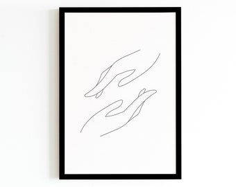 DESCARGA INSTANTE: Minimalista Negro + Blanco Manos imprimible, Línea de dibujo de arte de la pared, impresión del cartel, arte imprimible minimalista, arte femenino