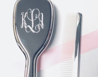 Baby Girls Silver Brush and Comb Set Personalized Free Engraving