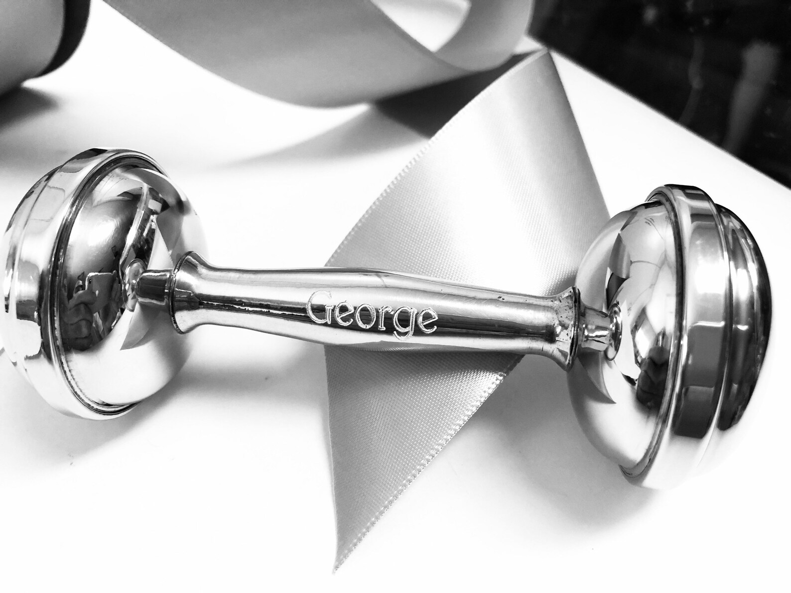 America Pewter Baby Barbell Rattle Personalized Free Engraving Keepsake