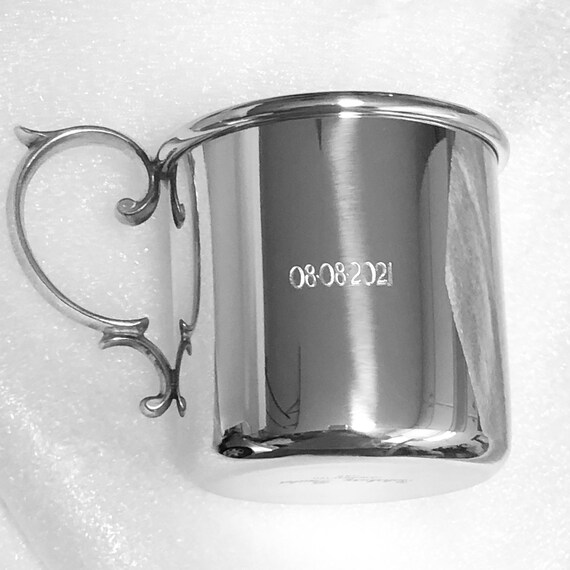 Scroll Handle Straight Baby Cup  Personalized Pewter Shower Gift