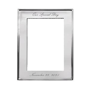 Silver Picture Frame Raised Edge Holds 5&quot;x 7&quot; Photo Personalized Wedding Anniversary Baby Graduation Friendship Keepsake Gift Free Engraving