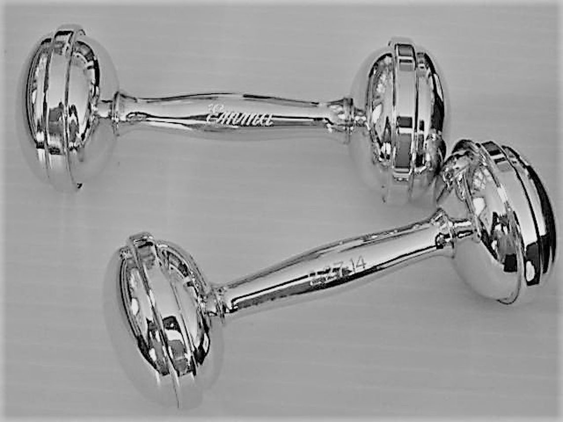 America Pewter Baby Barbell Rattle Personalized Free Engraving Etsy
