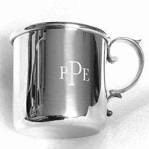 Baby Cup Pewter Scroll Handle Keepsake Baby Gift Christening Baptism Baby Shower Silver Pewter USA New Born Gift Personalized Free Engraving