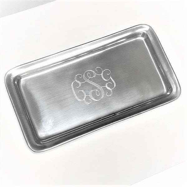 Classic Tray Small Rectangular Brilliant Polished Silver Metal Trinket Pin Ring Dish 6" Perfect Keepsake Personalized Gift Free Engraving