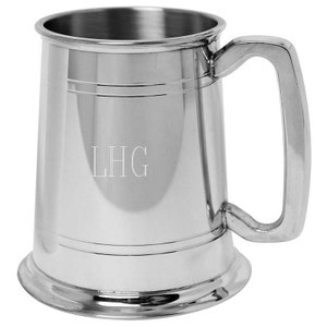 Tankard Beer Mug Pewter Silver Bright Polished Finish Personalized Groomsmen Wedding Birthday Keepsake Gift Free Engraving