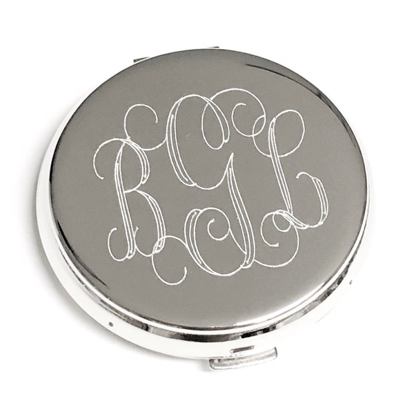 Silver Round Mirror Compact Perfect Keepsake Purse Mirror Birthday Sweet 16 Graduation Bridesmaid Gift Personalized Free Engraving