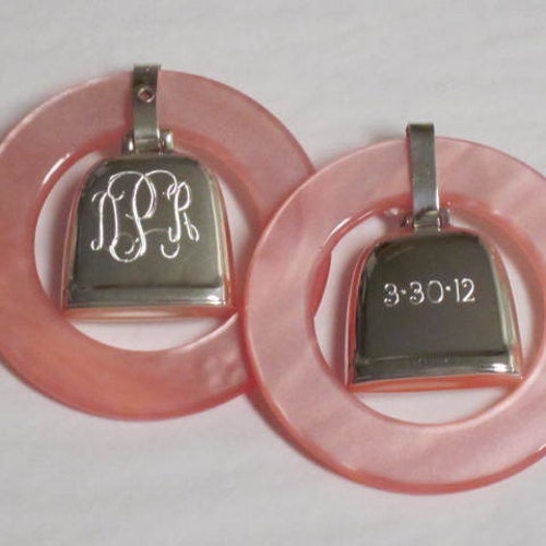 Baby Rattle Pink, Blue or White acrylic shops ring with a Sterling Silver rattle Personalized Free Engraving