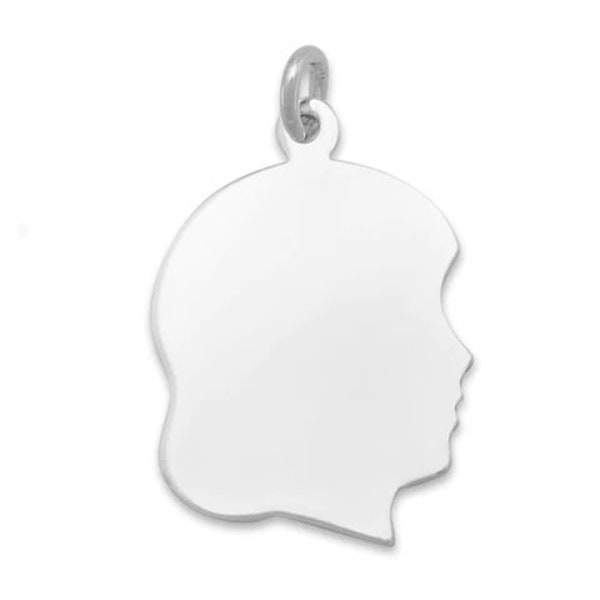 Silver Personalized Charm Girl Silhouette Charm Pendant .925 Sterling Silver Free Engraving Daughter Baby Head Charms Mom Gift Free Shipping