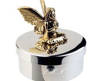 Tooth Fairy Box Pewter with Fairy Personalized Free Engraving Silver Non Tarnishing Baby Keepsake Gift Made in USA