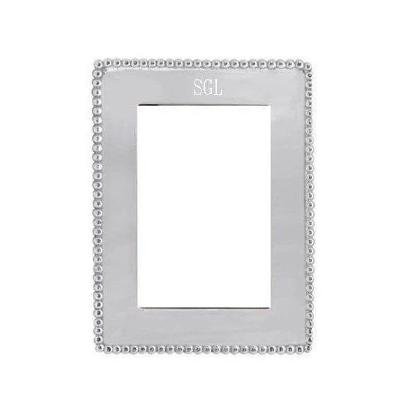 Silver Picture Frame Beaded Edge Holds 4"x6" Photo Personalized Wedding Anniversary Baby Graduation Friendship Keepsake Gift Free Engraving