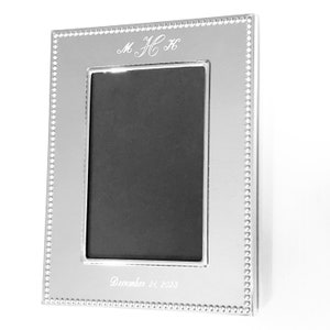 Silver Picture Frame Beaded Edge Holds 5&quot;x7&quot; Photo Personalized Wedding Anniversary Baby Graduation Friendship Keepsake Gift Free Engraving