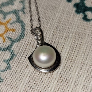 Vintage Jewelry Sterling Pearl Diamond Necklace Signed