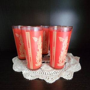 Vintage Culver Barware, MCM Thai Princess Red drinking glasses