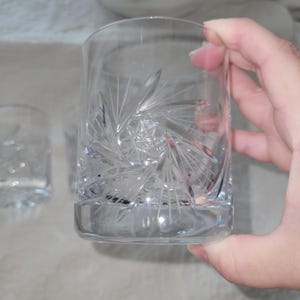A set of 3 Vintage Crystal Double Old Fashioned Cut/etched Glasses