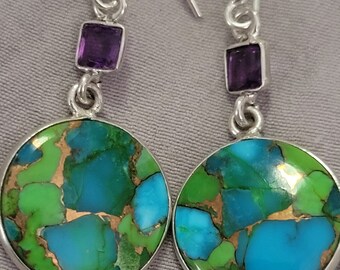 Purple Mojave Turquoise Dangle Earrings | Sterling Silver  Mojave Purple Turquoise Large Black Oxidized Sterling Silver Dangle Earrings main image 0