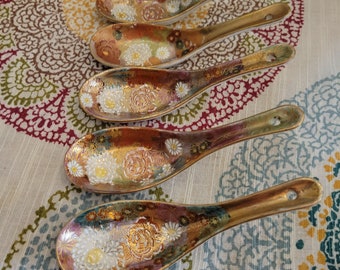 Antique porcelain Meiji Satsuma Mille fleur spoons