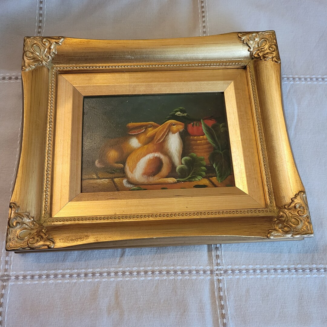 Vintage Robert Grace Oil Painting of Rabbits Etsy
