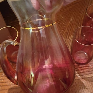 Vintage MCM Blendo Rose Glow pitcher and glasses set