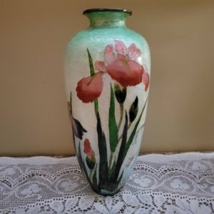 Japanese Ginbari foil Cloissone Green pink iris