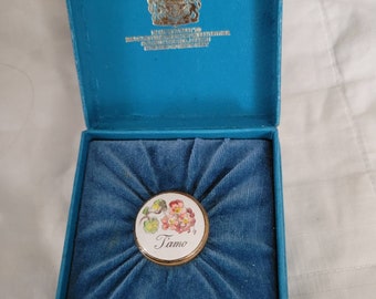 Victorian Vintage Enamel over Brass pill box Halcyon Days in box Te Amo