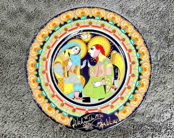 1975 Bjorn Wiinblad, Christmas Wall Plate, Weihnachtsteller, Rosenthal Studio-Linie, Germany,  Annunciation, hand-decorated