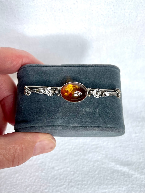 Vintage Baltic Amber Pin, Oval Amber Stone Brooch,