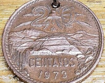 20 Centavos Keychain - Bronze Coin Keychain - Mexican Keychain - Volcano Keychain - Chicano Keychain  - Popocatepetl - Iztaccihuatl