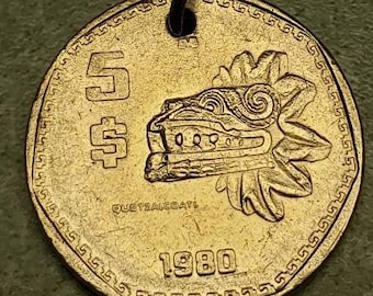 5 Peso Keychain - Coin Keychain - Quetzalcoatl- Feathered Serpent - Mexico Coat of Arms - Mexican Culture - Chicano Culture - Latino Culture