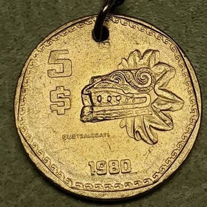 5 Peso Keychain - Coin Keychain - Quetzalcoatl- Feathered Serpent - Mexico Coat of Arms - Mexican Culture - Chicano Culture - Latino Culture