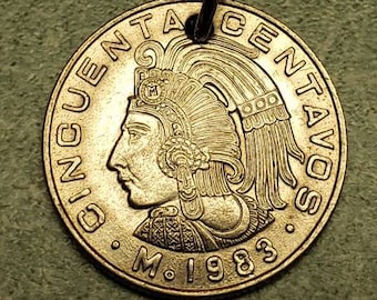 50 Centavos Keychain - Coin Keychain - Cuauhtemoc - Aztec Emperor - Mexico Coat of Arms - Mexican Culture - Chicano Culture - Latino Culture
