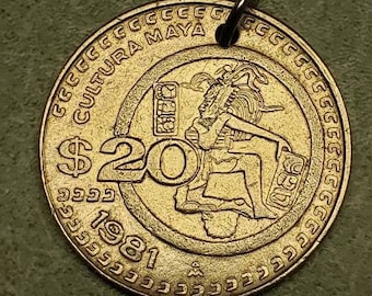 20 Peso Keychain - Coin Keychain - Cultura Maya - Jugador de pelota - Mexico Coat of Arms - Mexican Culture - Chicano Culture