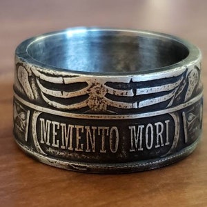 Silver Memento Mori Ring - Silver Coin Ring - Silver Mens Ring  - Silver Remembrance Ring - Large Men&#39;s Ring - Tribute Jewelry