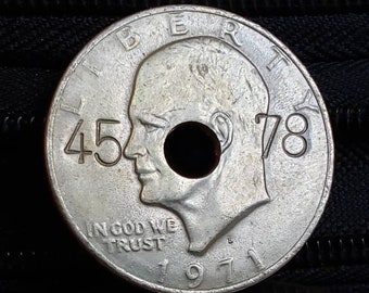 Eisenhower dollar coin - 45 RPM record hole adapter - turntable - 7" record hole adapter - vinyl adapter