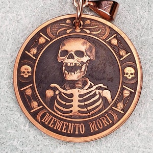 Antiqued Memento Mori Necklace - Copper Coin Necklace - Skull Pendant - Memento Mori Jewelry - Remembrance Necklace - Tribute Jewelry