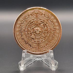 Koperen Azteekse kalender rond - koperen munt - muntringbenodigdheden - koperkunst - Latijns-Amerika - Mexico - latinocultuur afbeelding 2