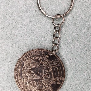 50 Peso Keychain - Coin Keychain - Coyolxauhqui - Aztec Moon God - Mexico Coat of Arms - Mexican Culture - Chicano Culture - Latino Culture image 2