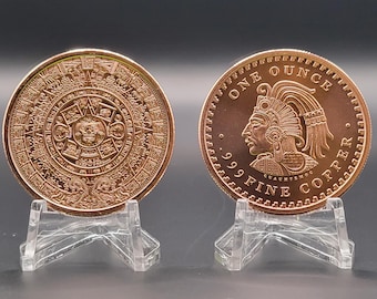 Copper Aztec Calendar Round - Copper Coin - Coin Ring Supplies - Copper Art - Latin America - Mexico - Latino Culture