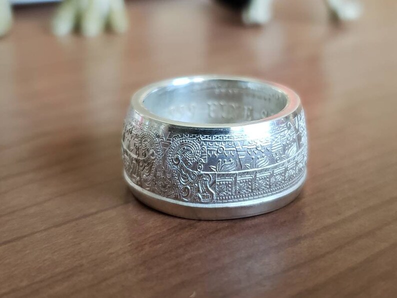 Silver Aztec Calendar Ring Silver Coin Ring Silver Mexican Etsy Silver Aztec Calendar Ring Silver Coin Ring Silver Mexican Etsy