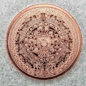 Copper Aztec Calendar Round - Copper Coin - Coin Ring Supplies - Copper Art - Latin America - Mexico - Latino Culture
