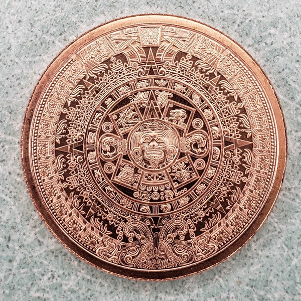 Copper Aztec Calendar Round - Copper Coin - Coin Ring Supplies - Copper Art - Latin America - Mexico - Latino Culture