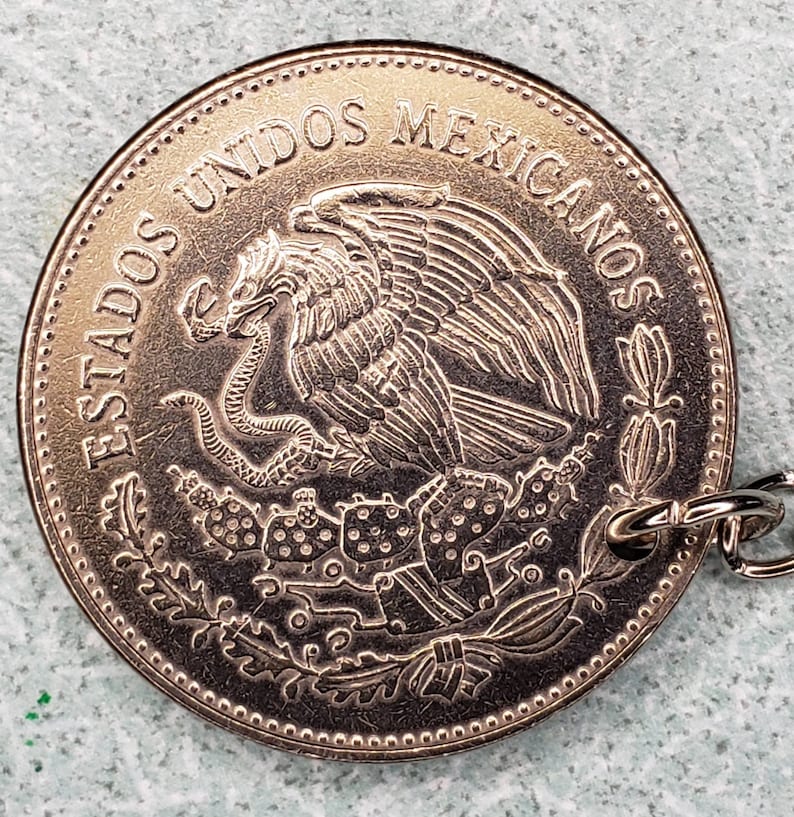 50 Peso Keychain - Coin Keychain - Coyolxauhqui - Aztec Moon God - Mexico Coat of Arms - Mexican Culture - Chicano Culture - Latino Culture image 3